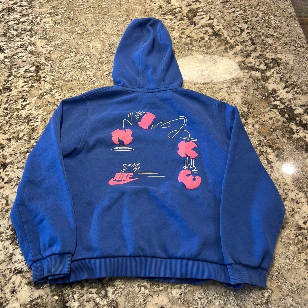Nike Blue Graphic Pullover Hoodie Pink Cartoon Logo Mens‎ Small